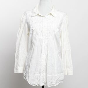 Vintage Ruffled White Ivory Button up Shirt Natural Fibers Top XS Cottagecore